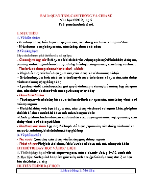 Giáo án Giáo dục công dân Lớp 7 (Sách Cánh diều) - Bài 3 Quan tâm, cảm thông và chia sẻ - Năm học 2022-2023